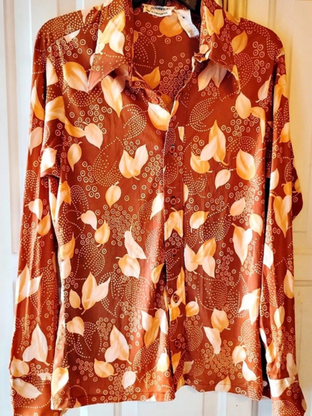 Vintage Santee Men's Floral Button Down Shirt Brown & Cream Size XL 70's vibe